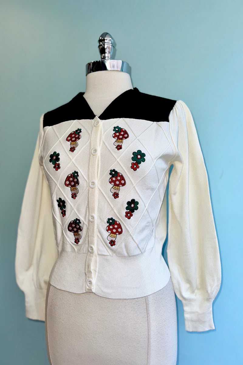 Mushroom Embroidered Cardigan Sweater