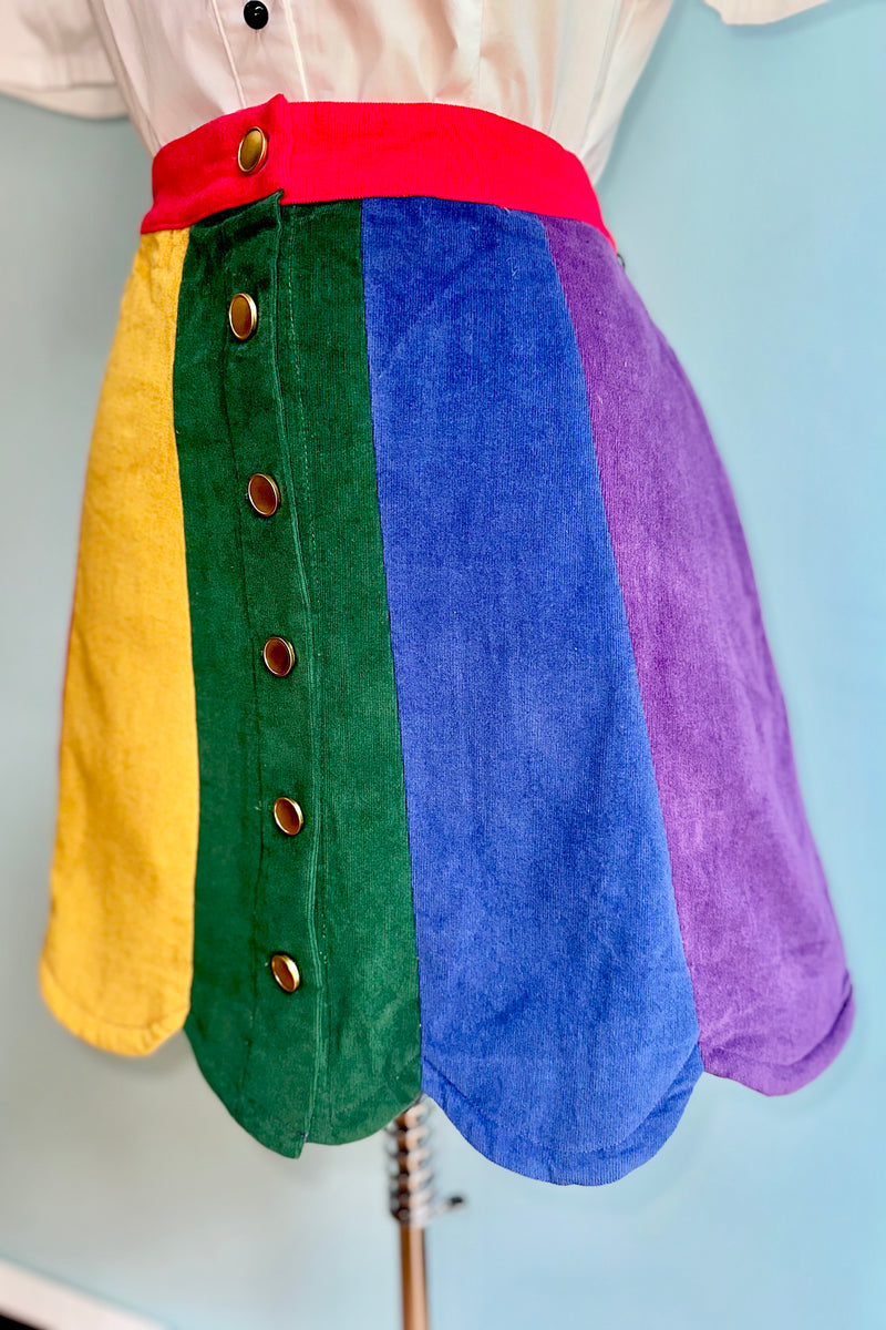 Rainbow Stripe Corduroy Mini Skirt
