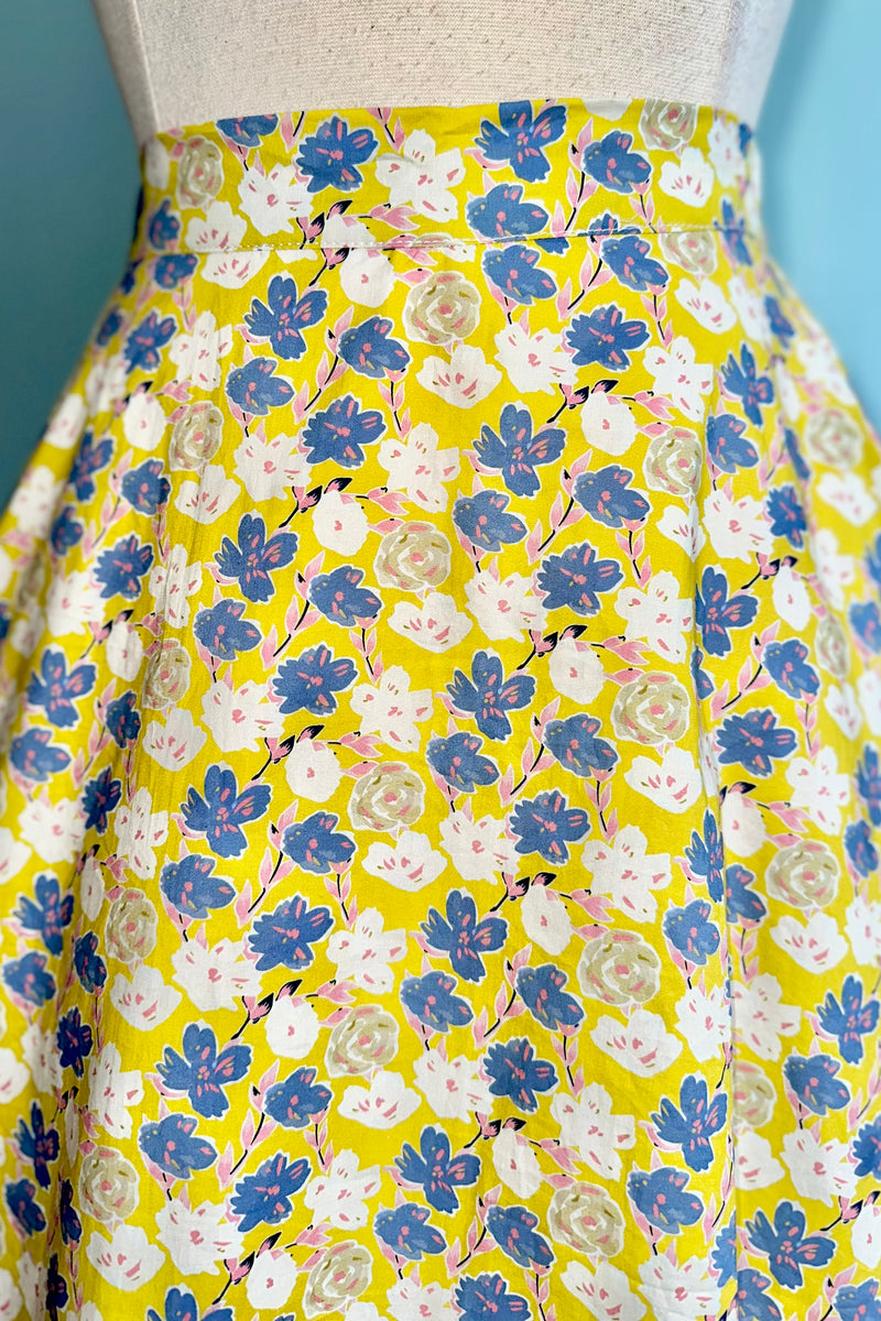 Yellow and Navy Floral Full Skirt by Tulip B.