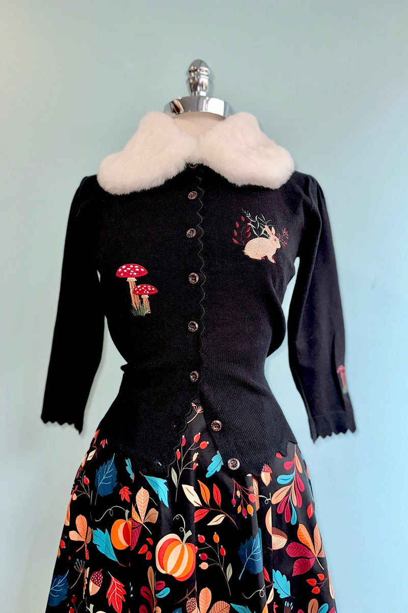 Woodland Faux Fur Collar Cardigan in Black by Banned