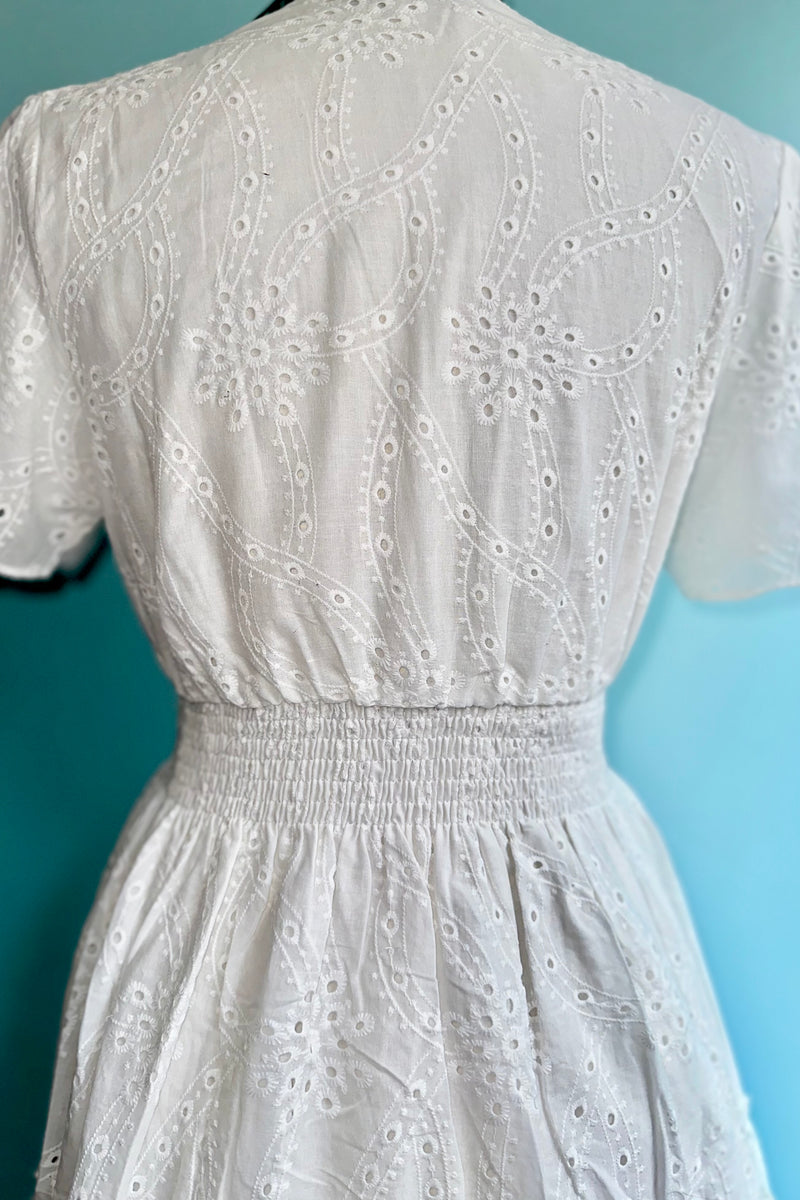 White Eyelet Flutter Sleeve Jackie Dress