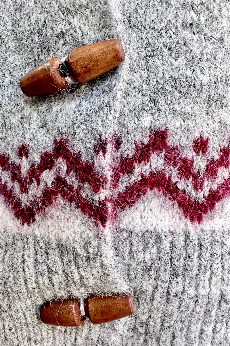 Fair Isle Toggle Button Cardigan Sweater