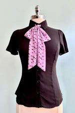 Purple Bat Tie Neck Top in Black