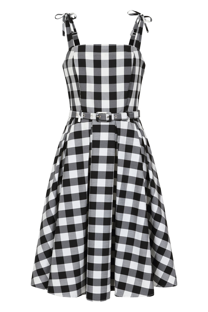 Black and White June Gingham Tie-Shoulder Sundress by Banned