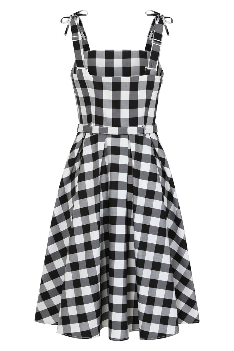 Black and White June Gingham Tie-Shoulder Sundress by Banned