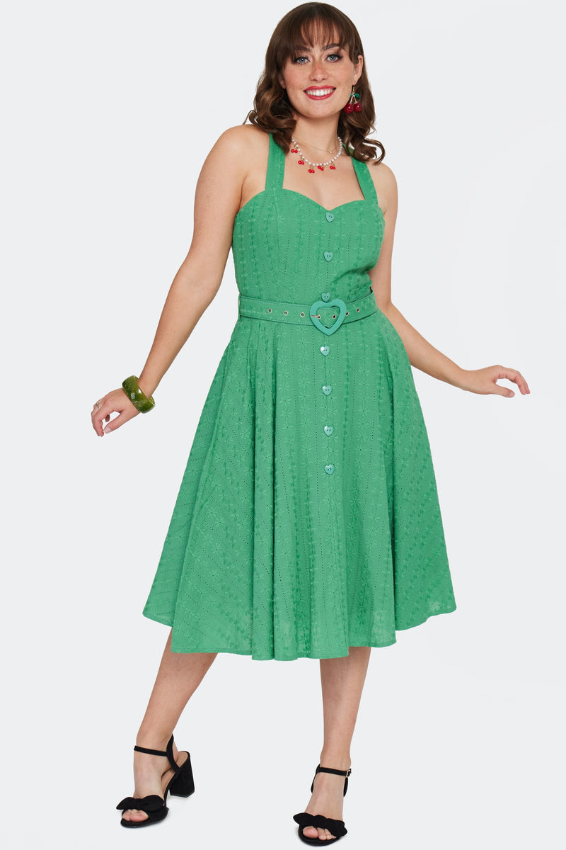 Green Eyelet Smocked Dress by Voodoo Vixen Modern Millie Green Eyelet Smocked Dress by Voodoo Vixen Modern Millie