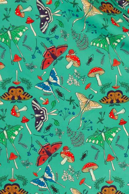 Short Sleeve Green Moth and Mushroom Dress by Voodoo Vixen