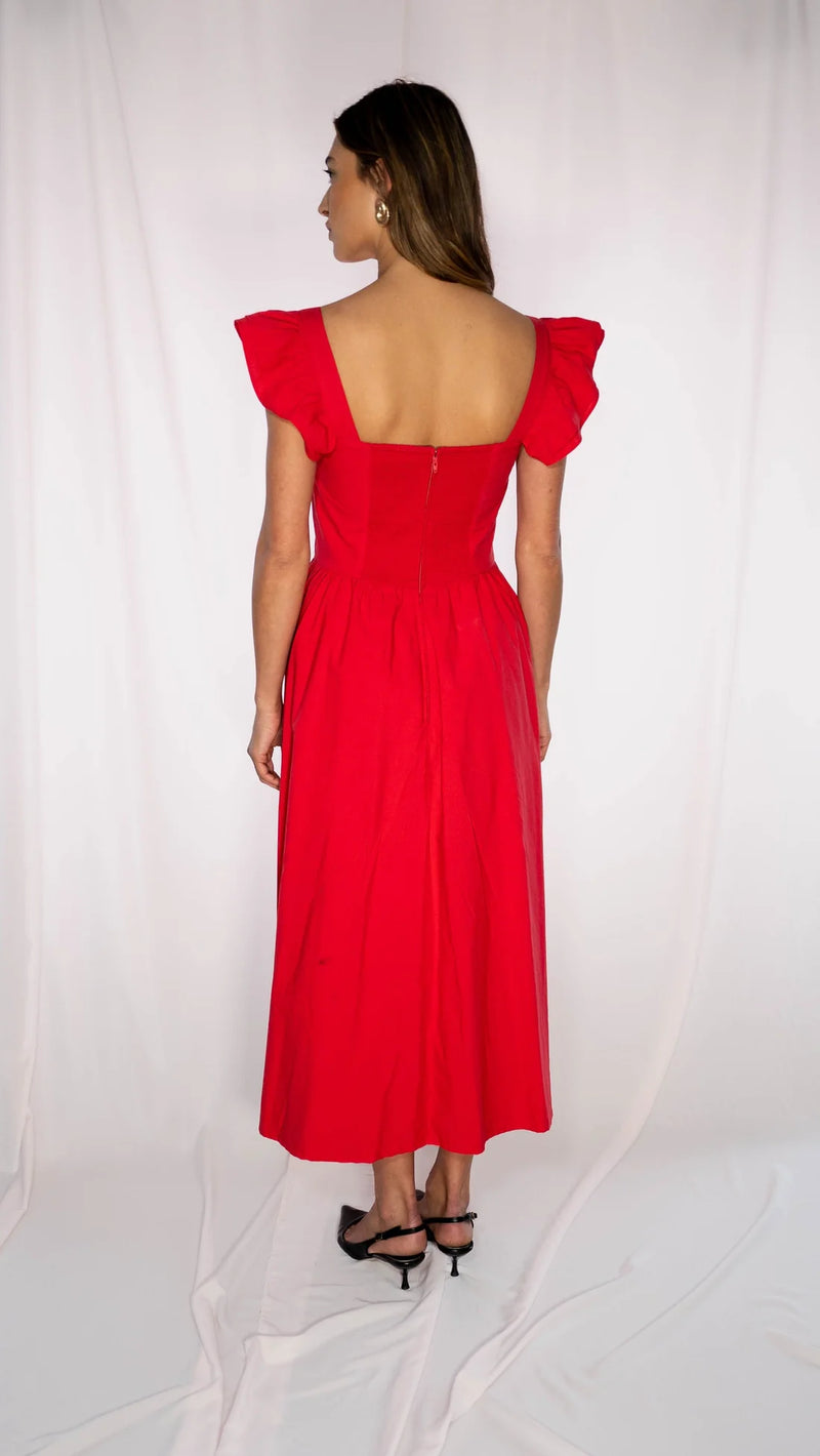 Red Ruffle Sleeve Briar Midi Dress by Timeless London Large Red Ruffle Sleeve Briar Midi Dress by Timeless London Large