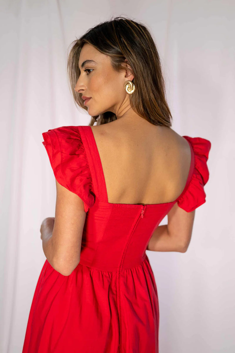 Red Ruffle Sleeve Briar Midi Dress by Timeless London Large Red Ruffle Sleeve Briar Midi Dress by Timeless London Large