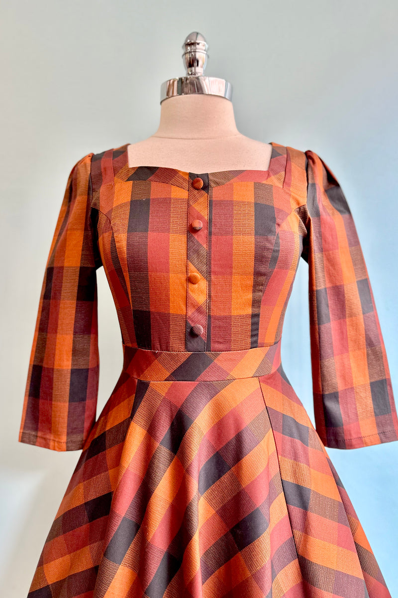 Autumn Rust Plaid Caitlin Dress by Hearts & Roses London