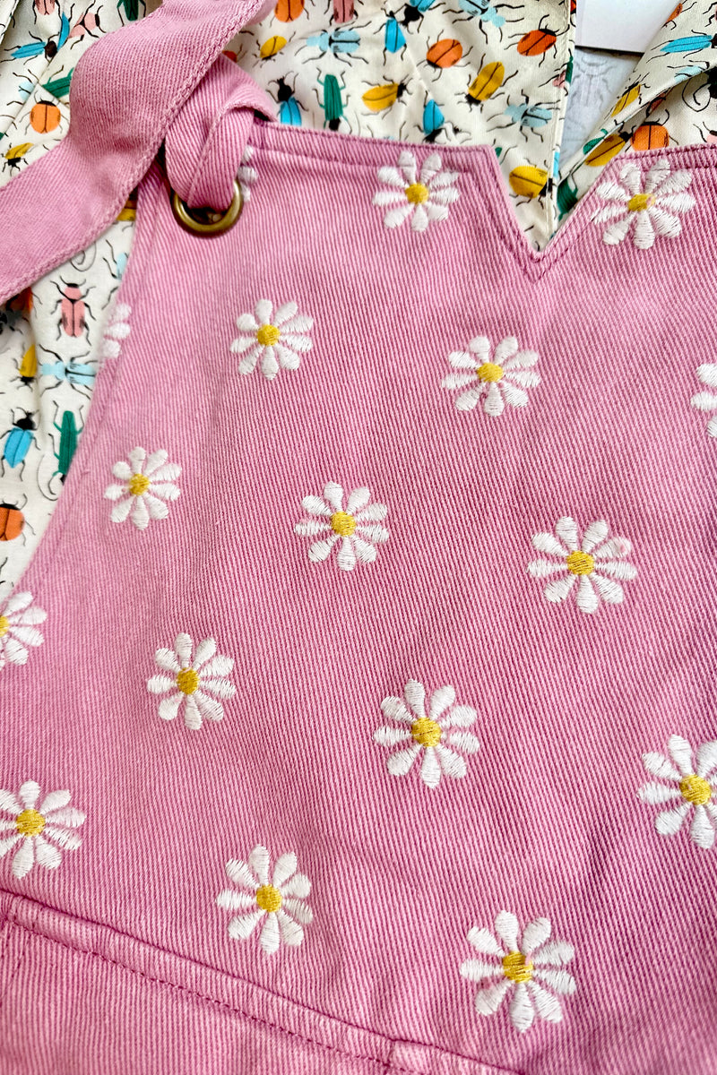 Pink Cropped Embroidered Overalls Jumpsuit