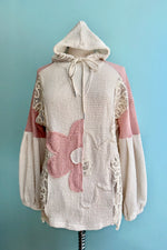 Pink Flower Hooded Oversized Sweater