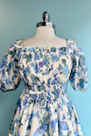Ivory & Blue Floral Bubble Sleeve Mini Dress