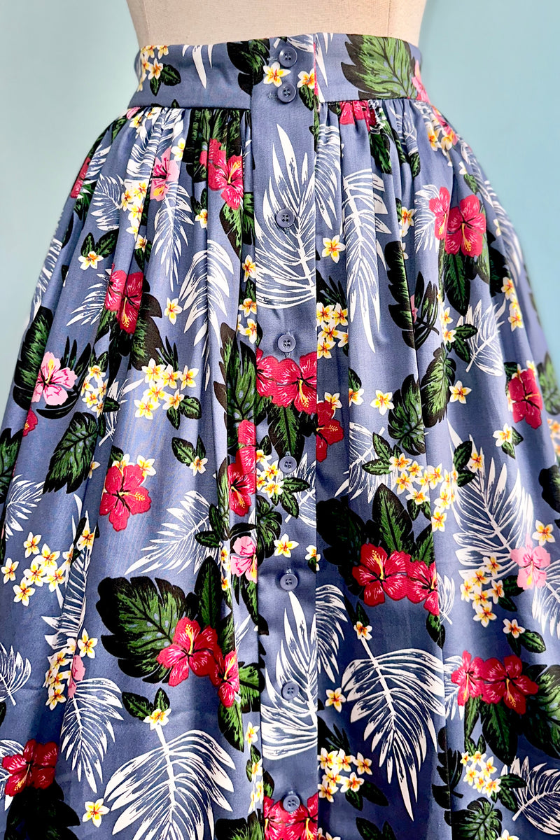 Tropical Oasis Button Front Full Skirt by Collectif