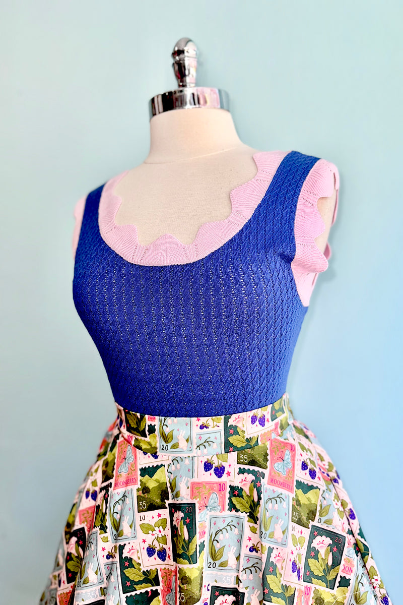 Azure Scalloped Pointelle Knit Tank Top