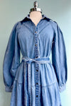 Denim Tiered Button Down Maxi Dress