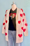 Button Front Ivory and Red Heart Open Cardigan