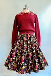 Burgundy Floral Crocheted Collar Sweater
