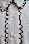 Scalloped Trim Pinstripe Button Down Blouse