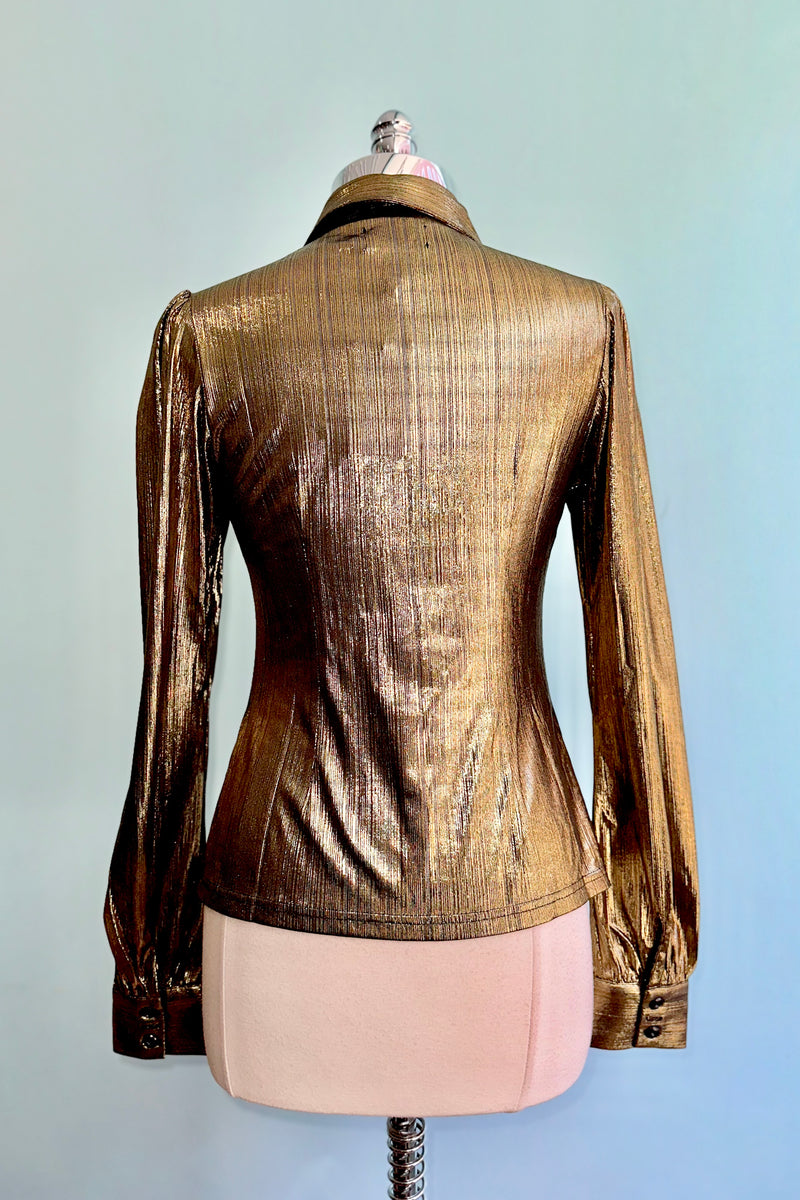 Gigi Gold Metallic Blouse by Hell Bunny