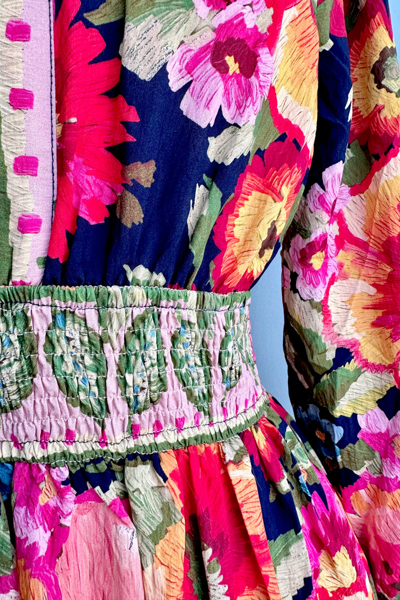 Navy Floral Long Sleeve Mini Dress