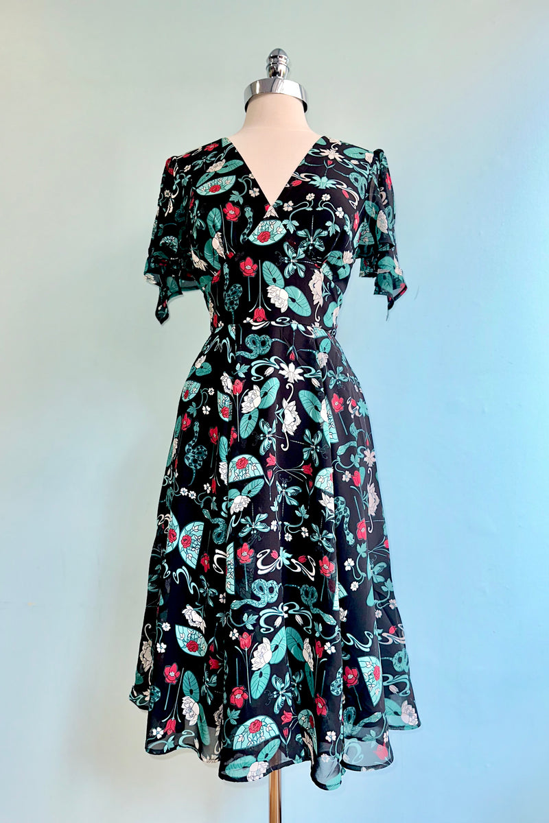 Hell Bunny Medea Roses 70's Dress Black