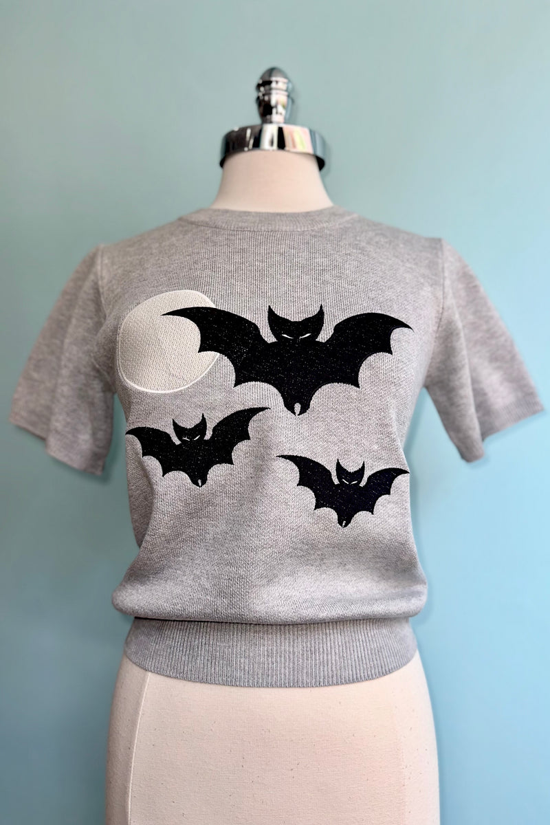 Bettie Bats Short Sleeve Grey Sweater by Astro Betty