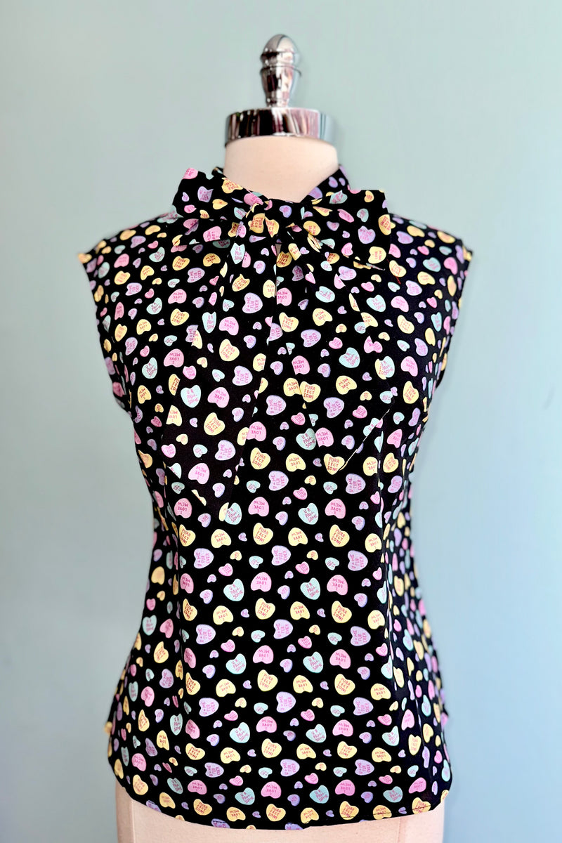 Kitty Conversation Hearts Bow Top by Retrolicious