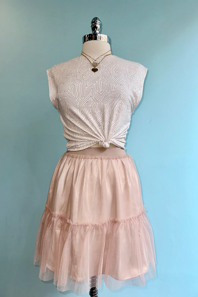 Blush Layered Mesh Mini Skirt
