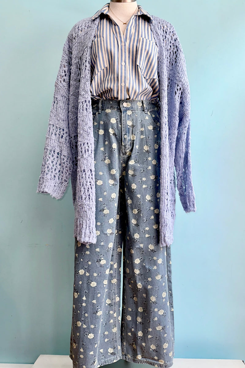 Blue Crochet Long Open Cardigan – Modern Millie
