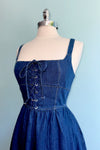 Lace Up Sleeveless Denim Midi Dress