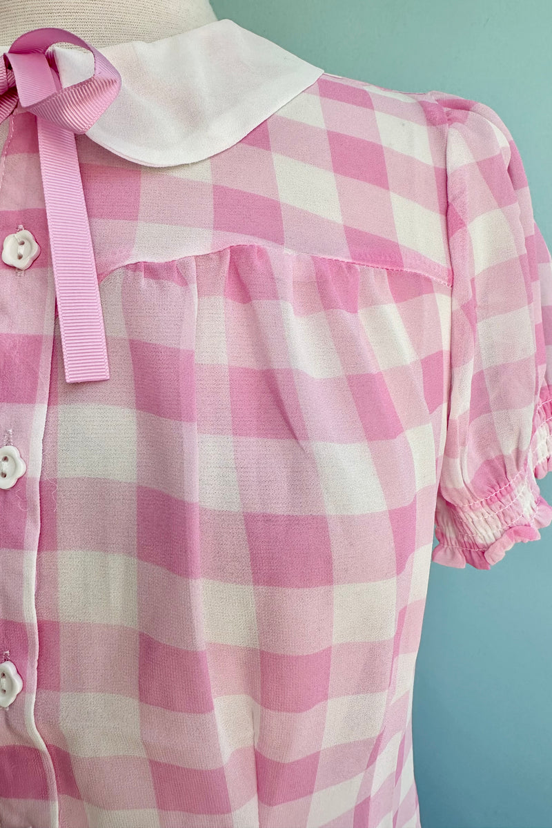 Pink Gingham Chiffon Cindy Top by Hell Bunny – Modern Millie