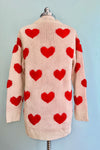 Button Front Ivory and Red Heart Open Cardigan