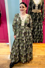 Patchwork Long Sleeve Maxi Dress