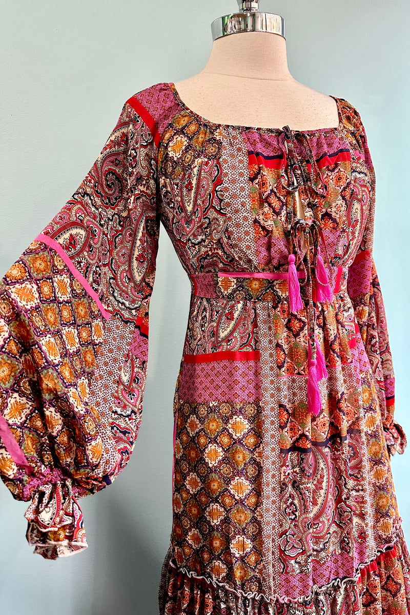 Patchwork Maxi Dress in Fuchsia by Molly Bracken