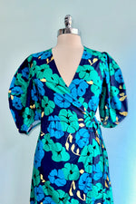 Emerald and Navy Balloon Sleeve Wrap Dress