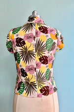 Benita Tropical Print Button Down Top by Hell Bunny