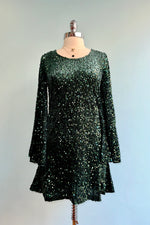 Green Sequin Bell Sleeve Mini Dress