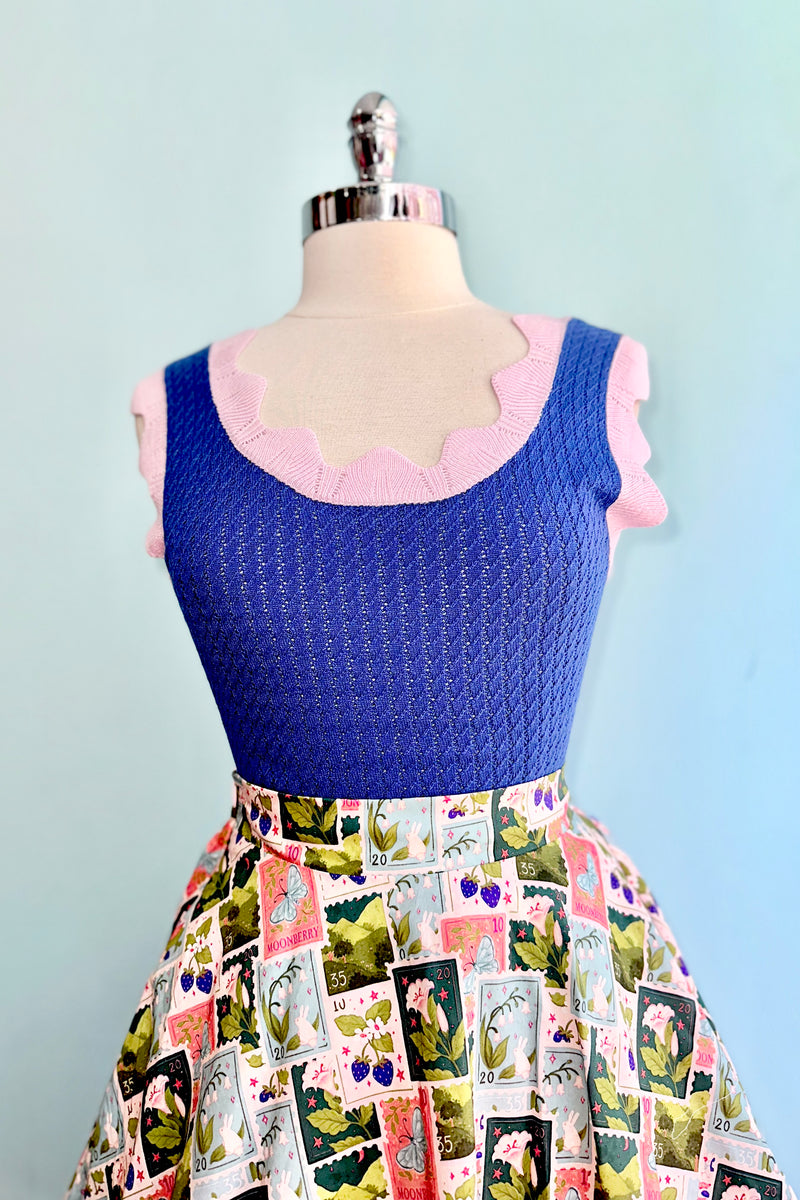 Azure Scalloped Pointelle Knit Tank Top