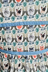 Cat Faces Tie Shoulder Smocked Midi Dress