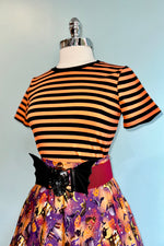 Black and Orange Striped Short Sleeve T-Shirt Top