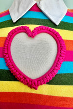 Rainbow Stripe Heart Cut-Out Short Sleeve Sweater