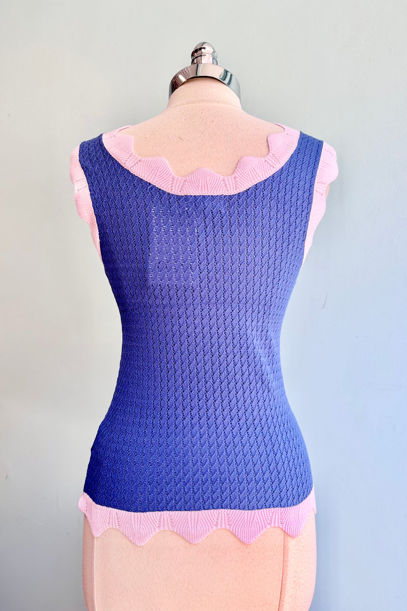 Azure Scalloped Pointelle Knit Tank Top