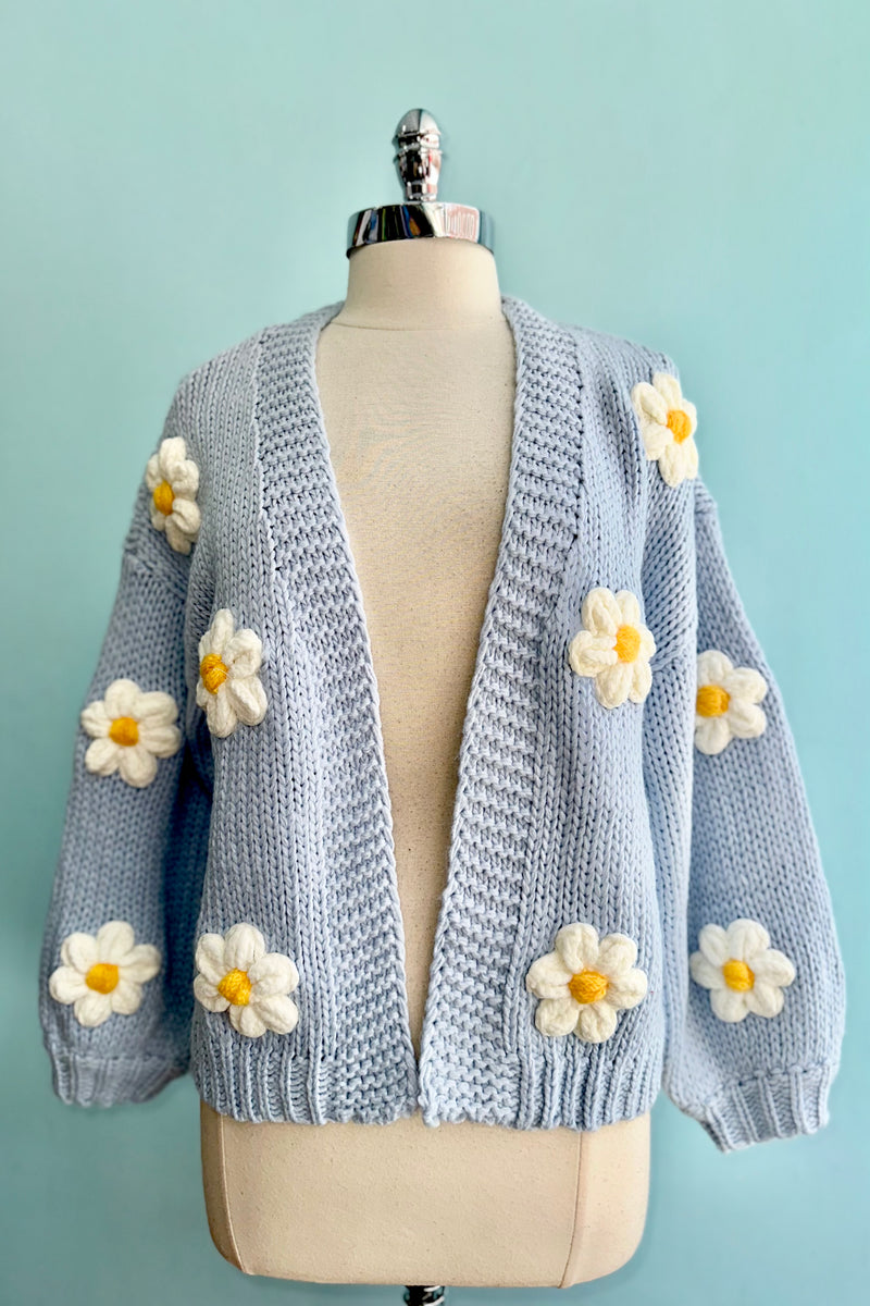 3D Flower Cardigan in Light Blue