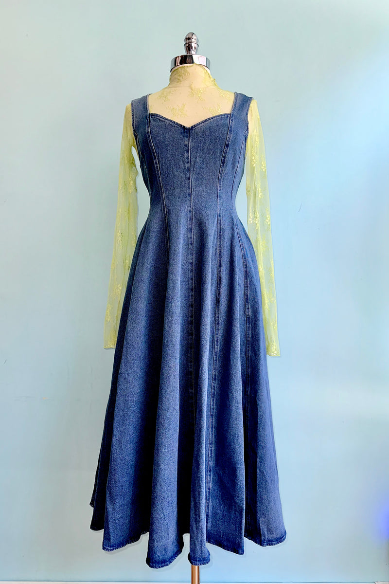 denim midi dress sleeveless Medium Wash Denim Dress - Sleeveless Dress - Denim Midi Dress