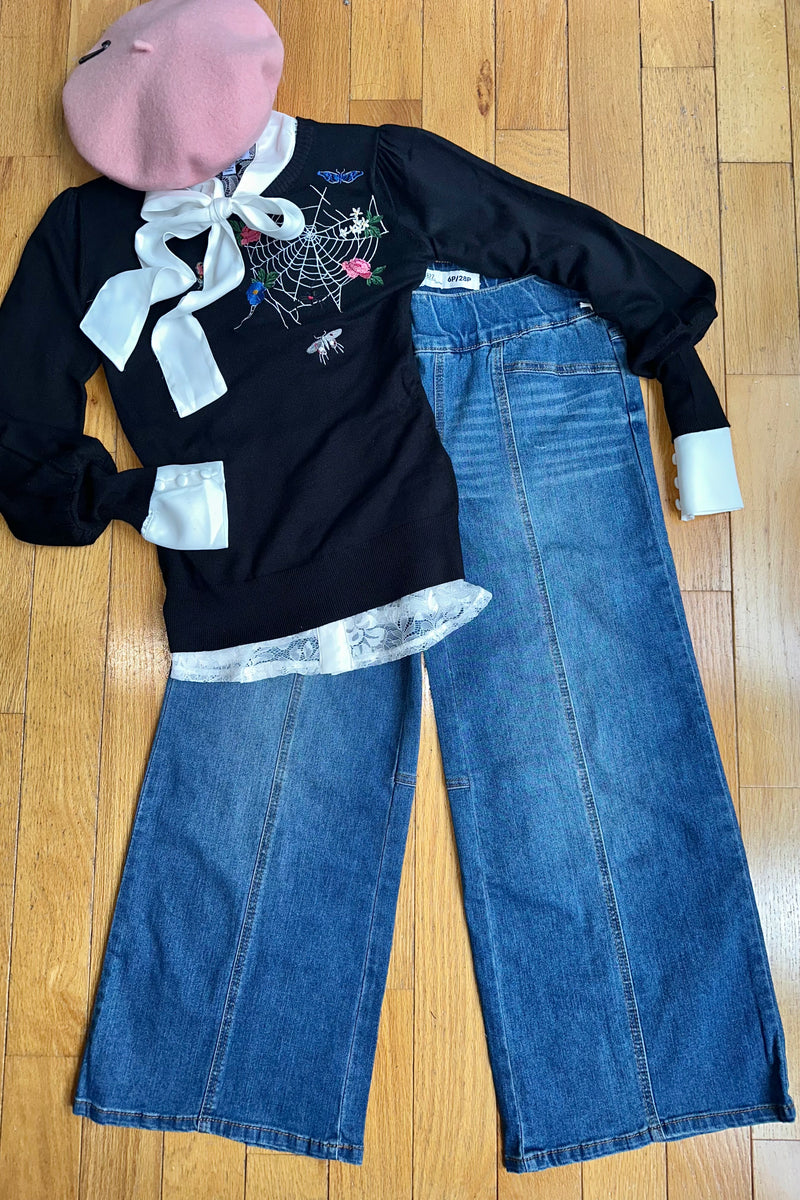 27" Petite Pull On Wide Leg Jeans in Medium Wash by 1822 Denim