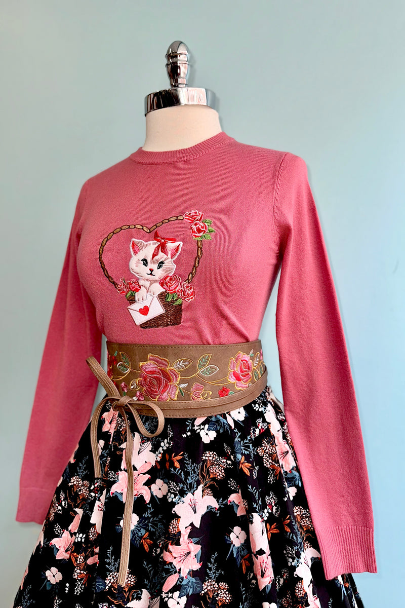 Kitty Love Letter Sweater in Pink by Voodoo Vixen