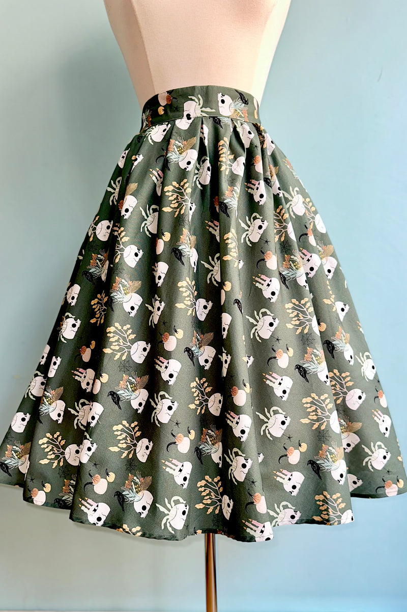 Skulls and Candles Doris Skirt in Green by Retrolicious