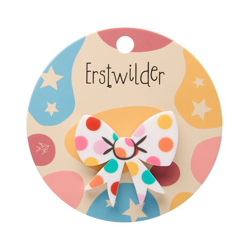 White Polka-Dot Bow Simplified Mini Brooch by Erstwilder