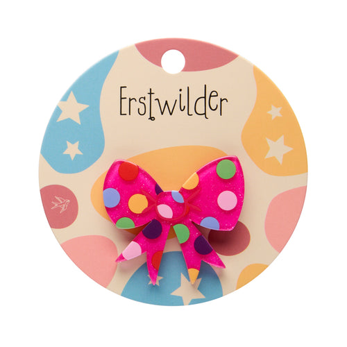 Pink Polka-Dot Bow Simplified Mini Brooch by Erstwilder